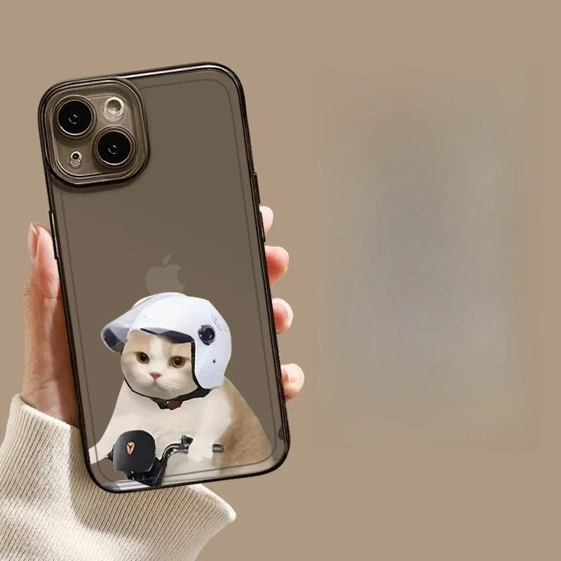 Black Clear Phone Case with Funny Working Cat Design - Cute and Stylish Cover