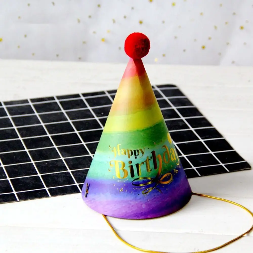1pc Happy Birthday Party Hats DIY Handmade Cap Crown Baby Shower Decoration Boy Girl Birthday Party Photo Props party hat