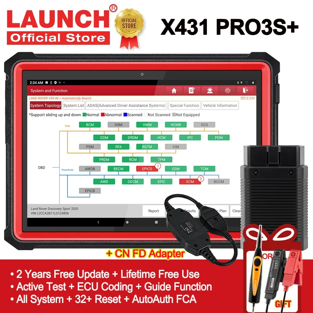 LAUNCH X431 PRO3S + CANFD 자동차 진단 도구, 자동 OBD OBD2 스캐너, 모든 시스템 코딩, 활성 테스트 가이드 기능, 무료 배송