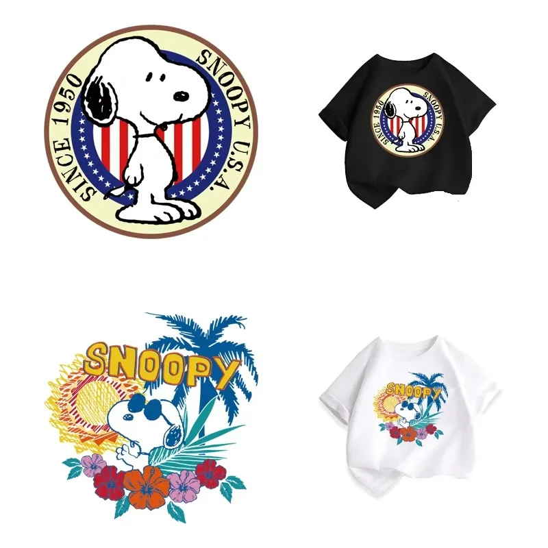 2pcs Snoopy Patches Iron-on Transfers for Clothing Heat Transfer Vinyl Stripes Appliques DIY Sewing Decoration