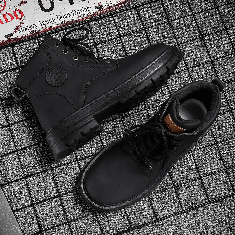 Men's high top boots four season outdoor work shoes anti slip and comfortable yellow boots fashion British casual leather boots - 2