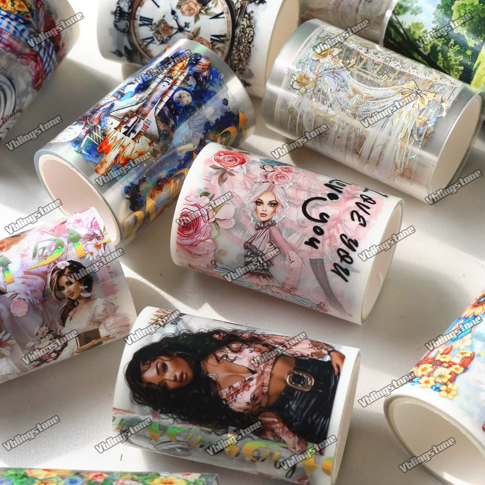Vintage Washi Tape Fashion Girls Flower PET Tape Stickers Scrapbooking Masking for Journal Aesthetic Stationery 2M