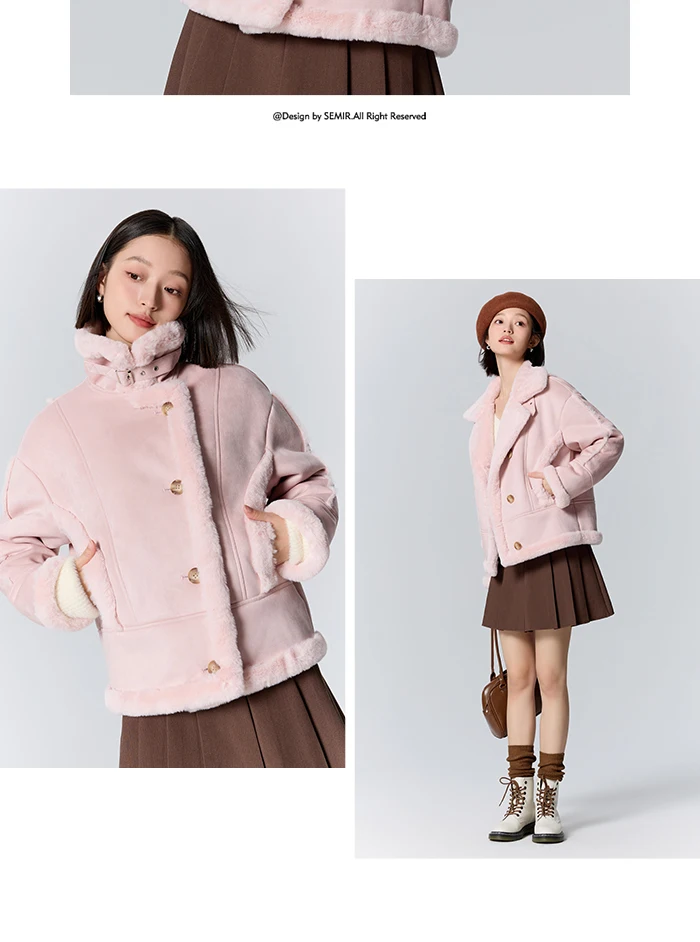 Chaqueta de mujer de gamuza sintética de piel de conejo sintética cálida de invierno nueva solapa estilo motociclista chaqueta holgada retro