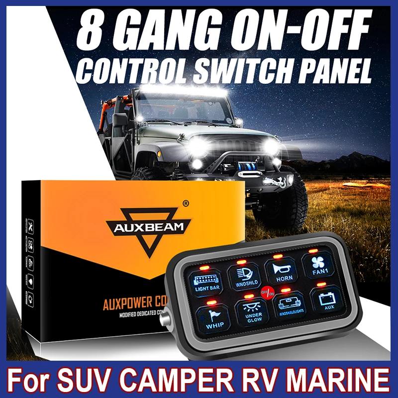 

8 gangs Switch Panel Universal LED On-Off Slim Control DC 12-24V Power System Electronic Relay System for SUV CAMPER RV MARINE