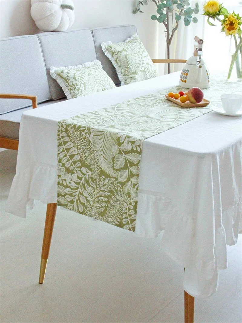 Vintage 花柄刺繍のテーブルクロス エメラルドグリーン レア