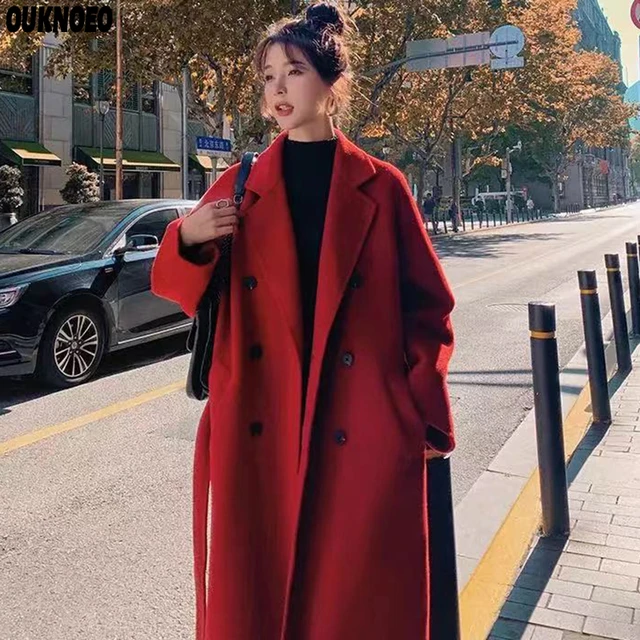 2023 Winter Women Fashion Wool Coats Elegant Female Solid Belt Long Sleeve  Quality Fashion Thick Warm Long Jacket Overcoat Loose - AliExpress