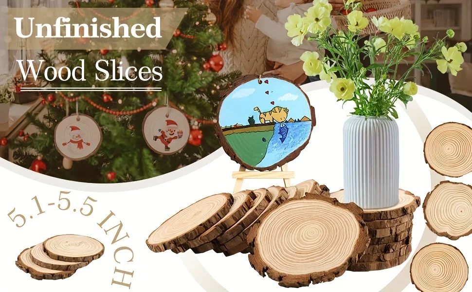 50 Fette Di Legno Naturali 30mm - Dischetti Per Artigianato Fai Da Te | Decorazioni Natalizie E Nuziali - Foto 5