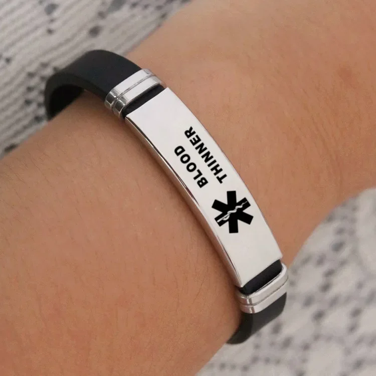 Men's Medical Alert ID Silicone Bracelet ICE Bangles Wristband Adjustable Length For Men Women Child Jewelry Type 1 Diabetes