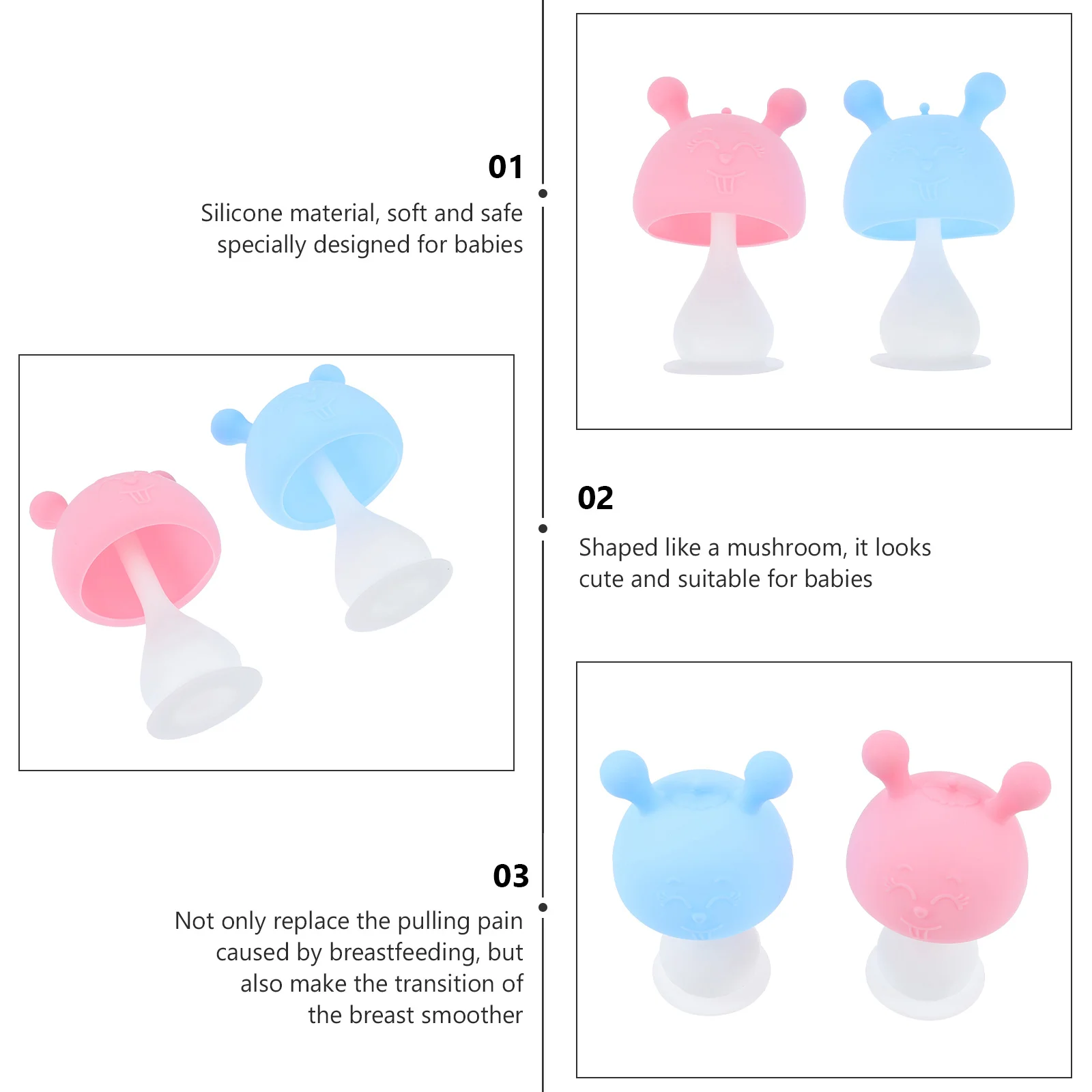 2 Pcs Mushroom Teether Food Grade Silicone Baby Teethers Habit Development Pain Relief Molar Soother Safe Training Toys