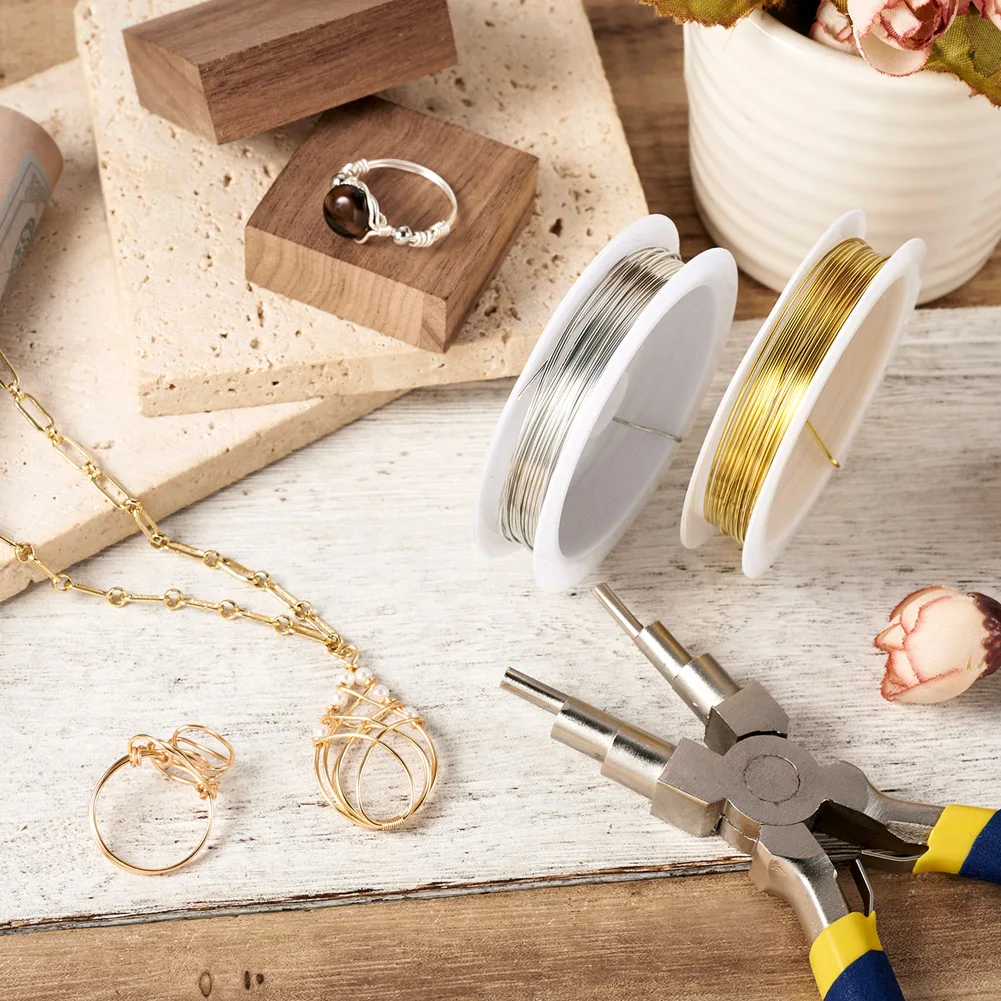 2 Rolls 0.8mm Copper Jewelry Wire with 1Pcs Carbon Steel 6-in-1 Bail Making Pliers for Beading DIY Jewelry Making Accessories
