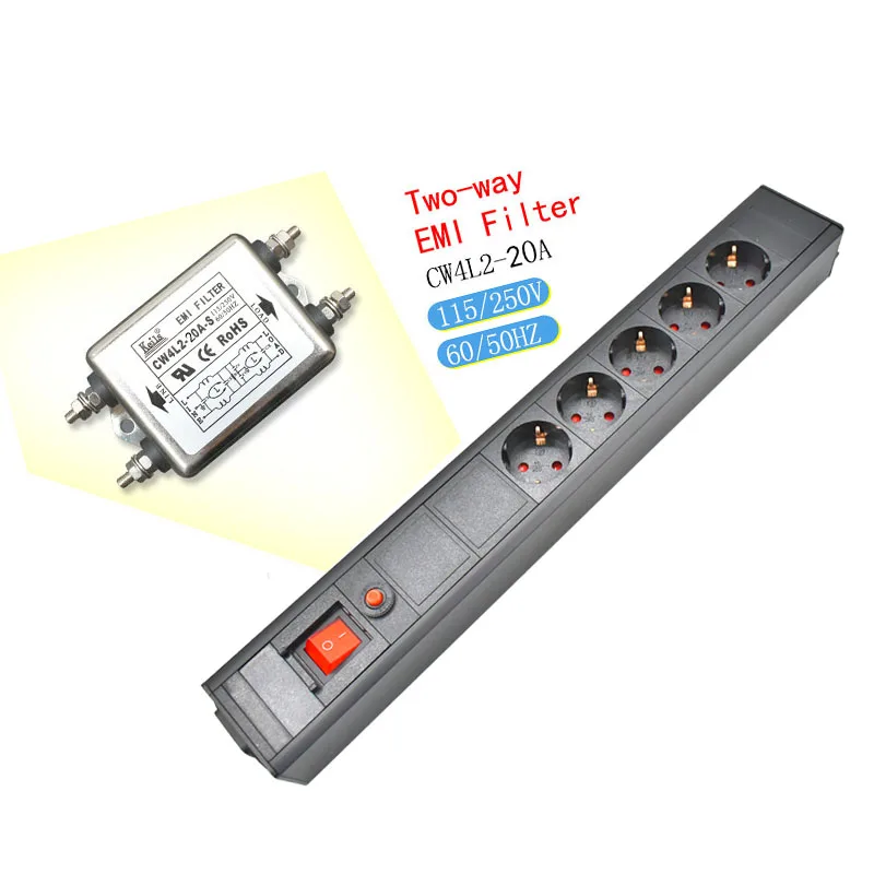 Ruído Áudio ac Power Filter Purificador de Energia Condicionador com ue Tomadas Power Strip 16a 4000w