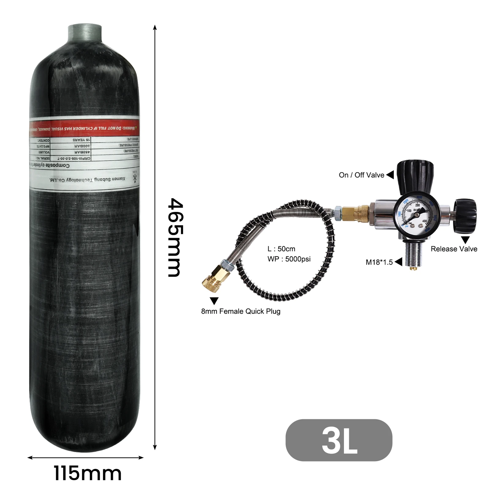 TUXING 300Bar 3L Carbon Fiber Cylinder with Fill Station Regulator Valve 4500psi