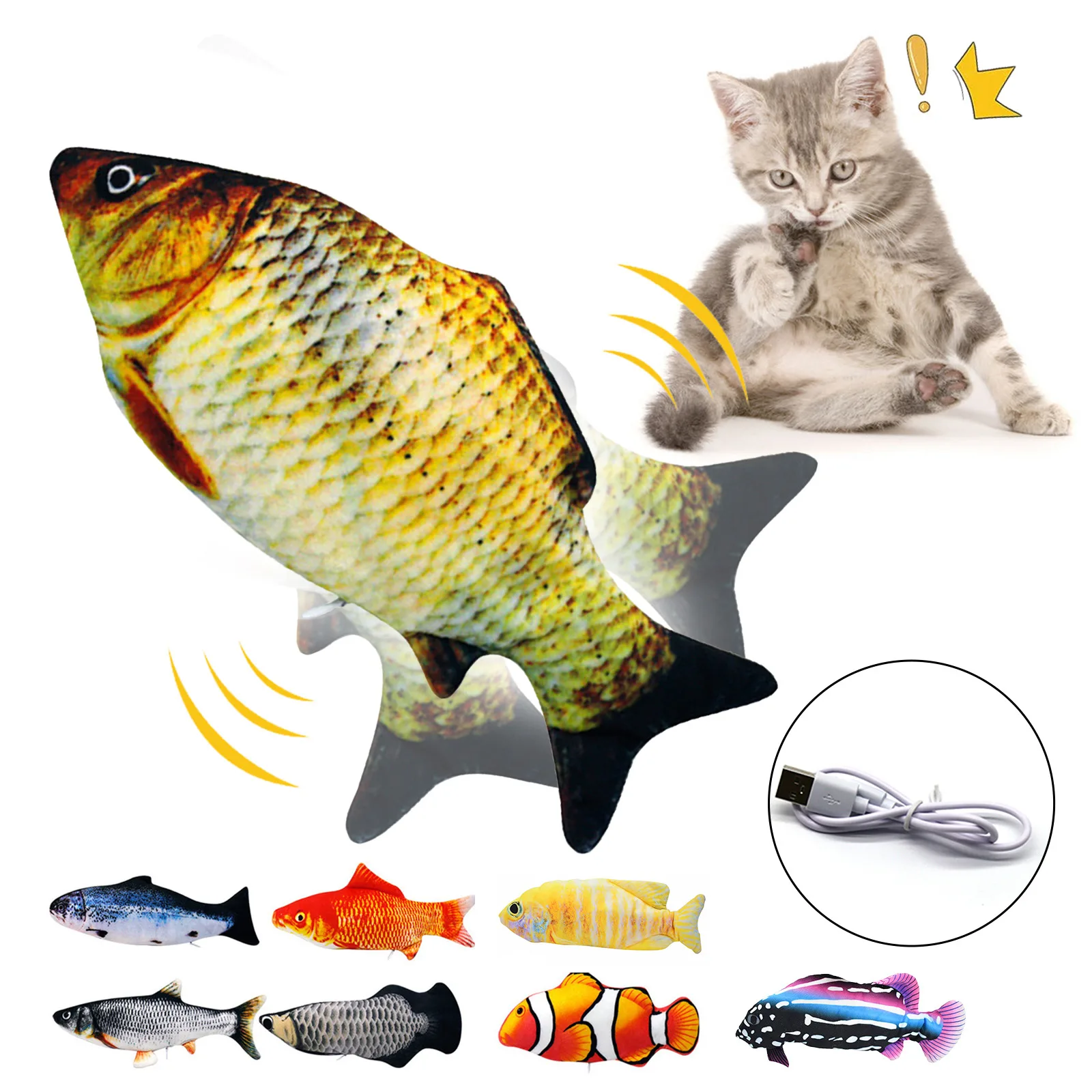 1PC Cat Toy Simulation Fish USB Electric Charging Catnip Floppy Wagging Toy 28CM Chew Bite Interactive Cat Toys Pet Supplies cute dog toys