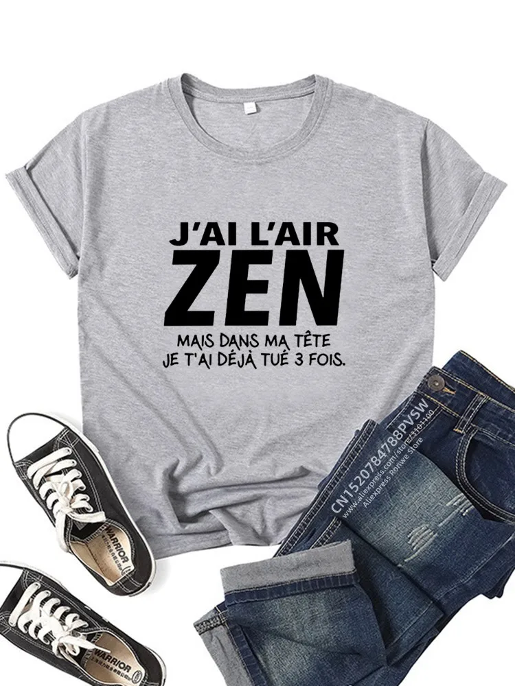 France Letter J'Ai l'air Zen mais dans ma tête Je t'ai déjà tué Trois Graphic T-shirt Girl Y2K Harajuku Black Pink Red Tee Tops 5