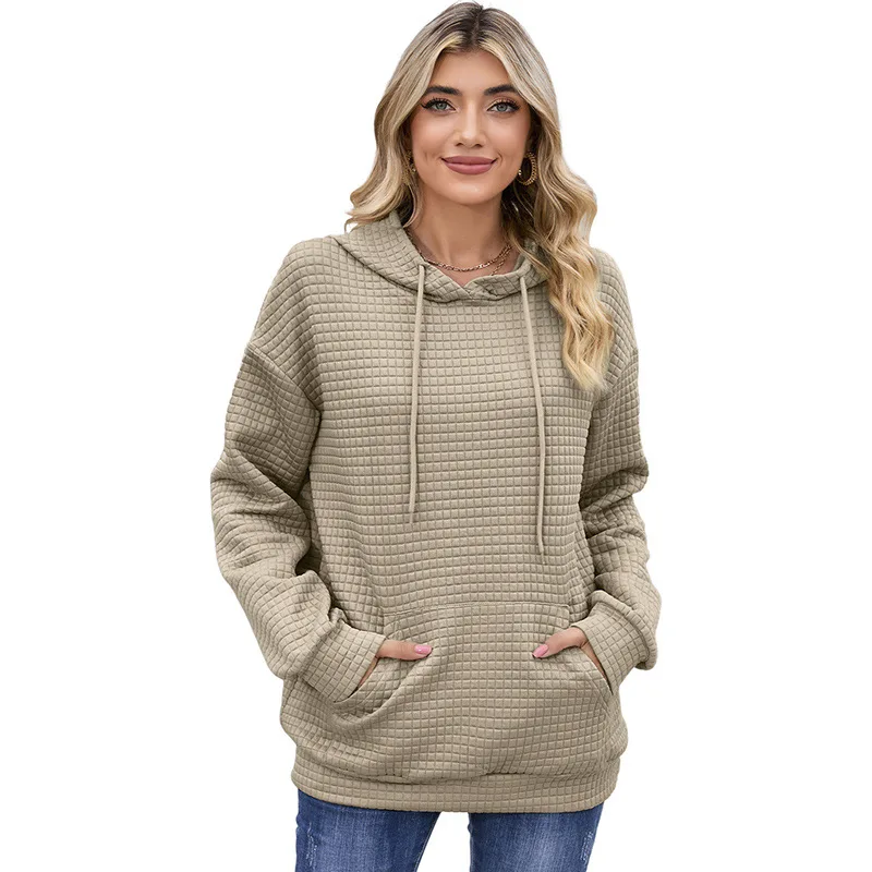 

Autumn new loose casual drawstring solid color hoodie woman white
