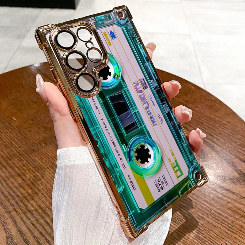 Vintage Cassette Tape Electroplate Airbag Phone Case Cover