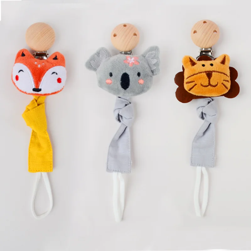 

Cartoon Cute Animal Series Plush Doll Cotton Anti-drop Chain Baby Pacifier Clip Fox Lion Bear Pacifier Chain Baby Accessories