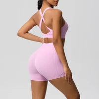 2PCS Sportswear With Pocketed Yoga Set Gym Clothes Yoga Suits For Women Tracksuits Sports Shorts Crossover Bra Gym Leggings - Image 3