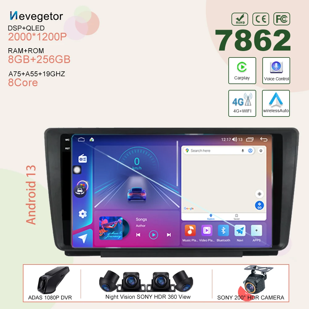 

Car Android 13 For Skoda Octavia 2008-2013 Auto Radio Stereo Head Unit Multimedia Player GPS Navigation No 2din DVD 5G Wifi BT