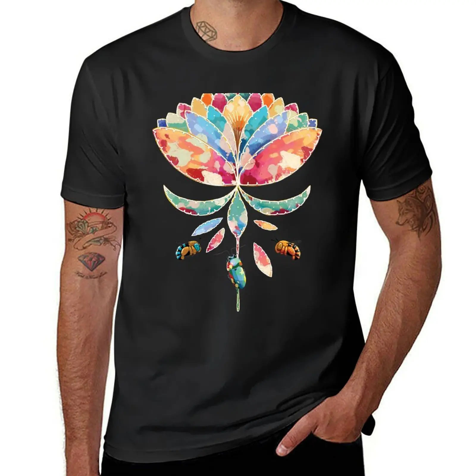 Lotus Bees T-Shirt graphics sublime blacks hippie clothes Men's clothing