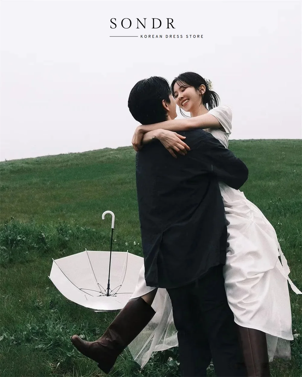 Sondr Customized Square Collar Simple Wedding Dresses Korean Photo Shoot Short Sleeves Bridal Gowns A-line Pick-ups Floor-Length