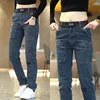 2024 New Brand Mens Casual Multiple Pockets Jeans Mid-Waist Elastic Straight Denim Trousers Versatile Loose Personality Pants 5