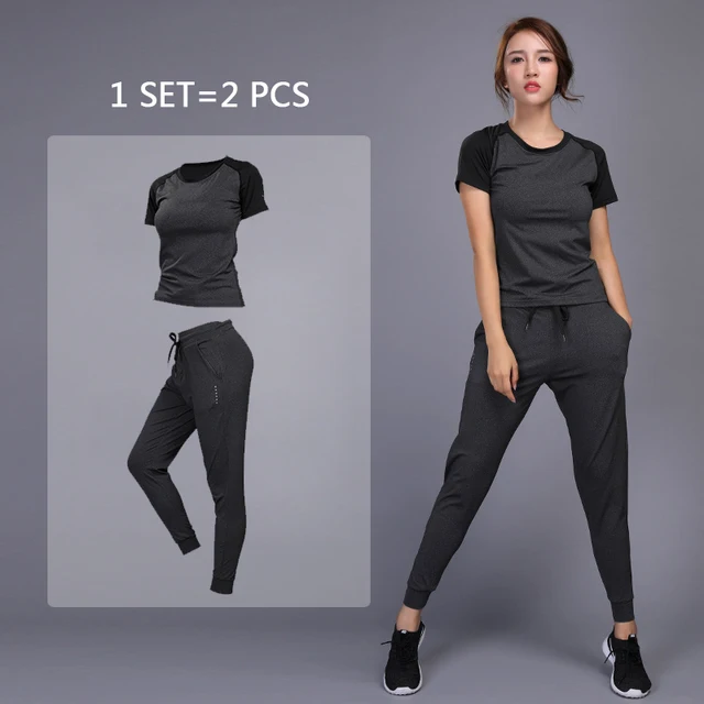 New Women's Sportswear Yoga Sets Jogging Clothes Gym Workout Fitness Training Yoga Sports T-Shirts+Pants Running Clothing Suit 1