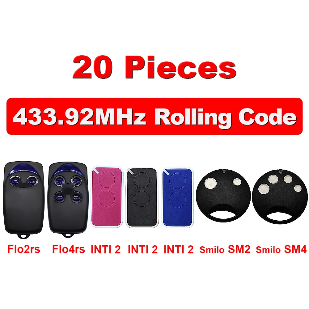 

20PCS.NICE FLORS FLO2RS FLO4RS ERA INTI FLO2RE SMILO SM2 SM4 Garage Remote Control 433.92MHz Rolling Code NICE Gate Door Opener