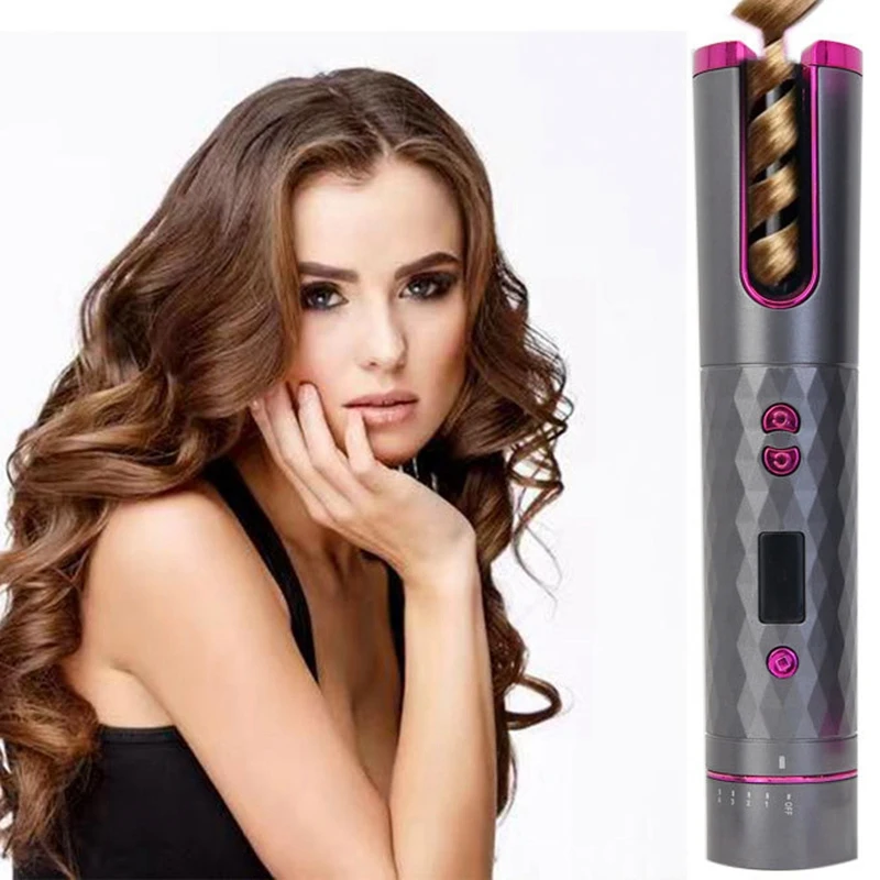 Cordless Automatic Hair Curler Iron USB LCD Display Wireless Ceramic