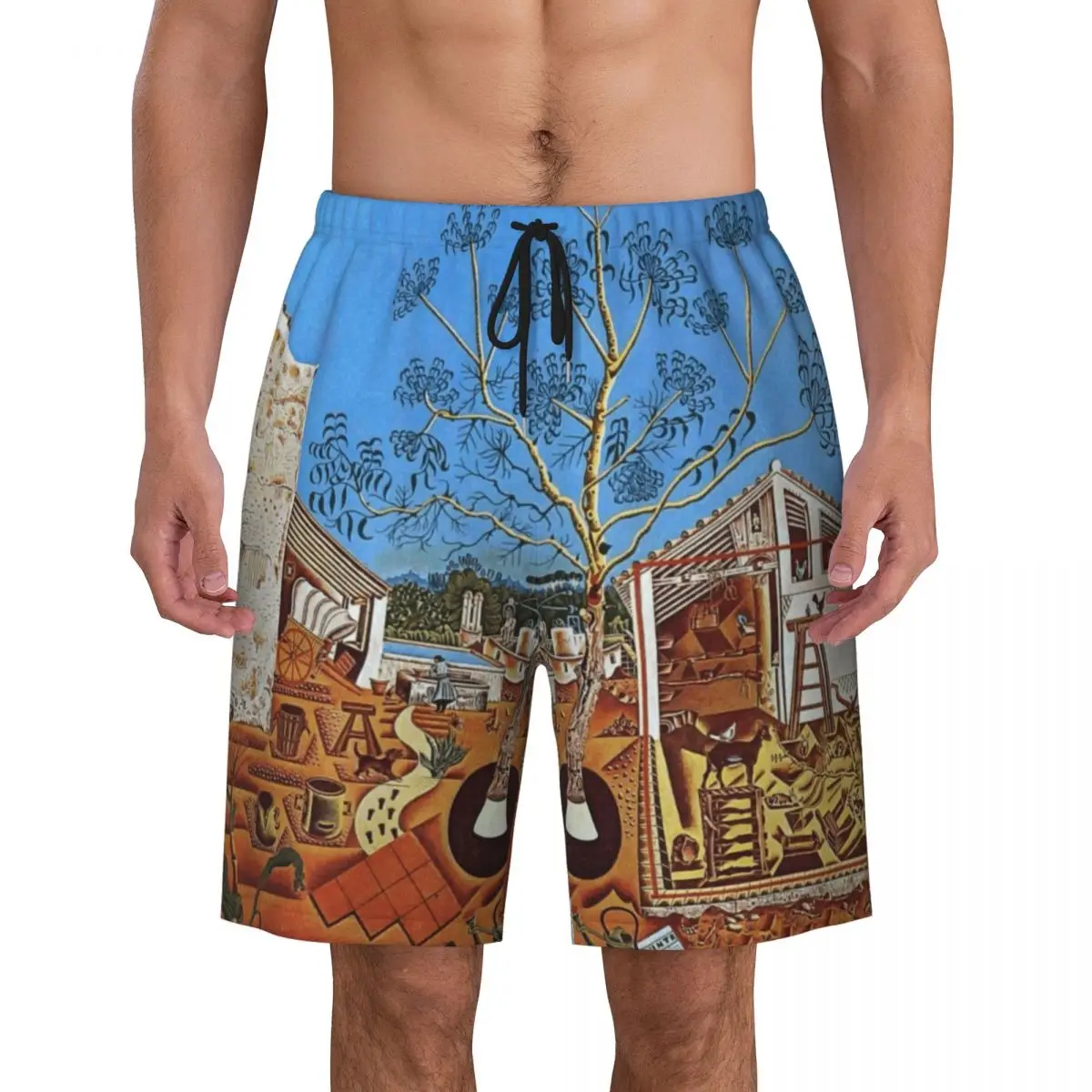 

Custom The Farm By Joan Miro Swim Trunks Men Quick Dry Board Shorts Abstract Art Bathing Suits Boardshorts