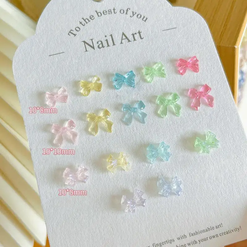 50Pcs Ice-Transparent French Ribbon Resin Bowknot Charms - Colorful Nail Art Decorations, Manicure DIY Jewelry Accessories