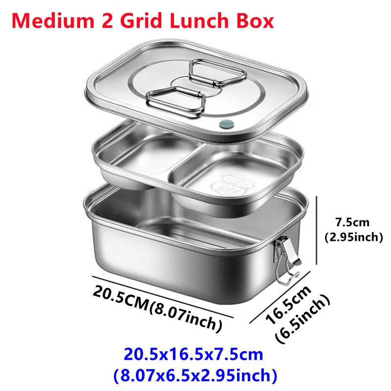 Stainless Steel Square Lunch Box ForTravel Office 4 Compartment