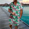 Hawaiian Flamingo Coconut Tree 3d Print Short Sleeve Shirt+Shorts 2Pcs Set Casual Beachwear Vacation 2 Piece Suits Men Clothing 1