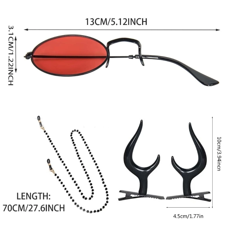 Alastor Costume Accessories Devil Horns Hair Clips Monocle Eyeglasses Chain
