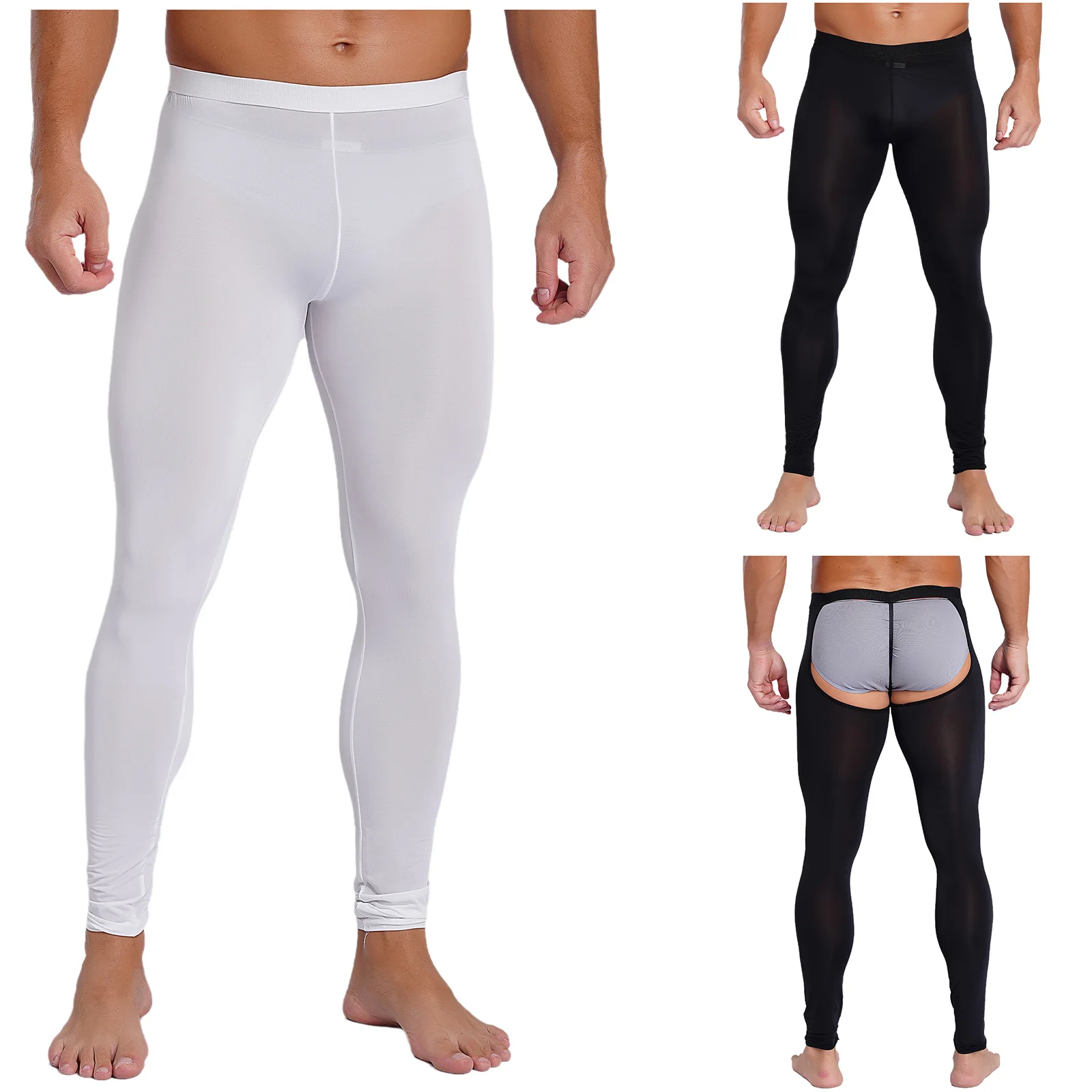 Sexy Low Waist Open Butt Leggings Back Cutout Pants Solid Color Elastic Waistband Skinny Pants Tights Lingerie Exotic Nightwear