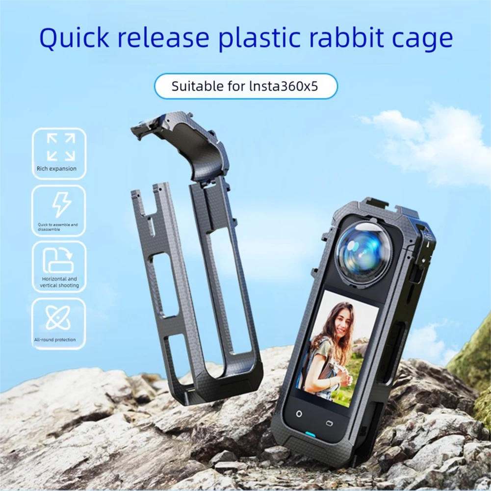 PC Rabbit Cage For Insta 360 X5 Quick Release Plastic Bracket Protective Frame Case With Cold Shoe Mount Camera Accessories