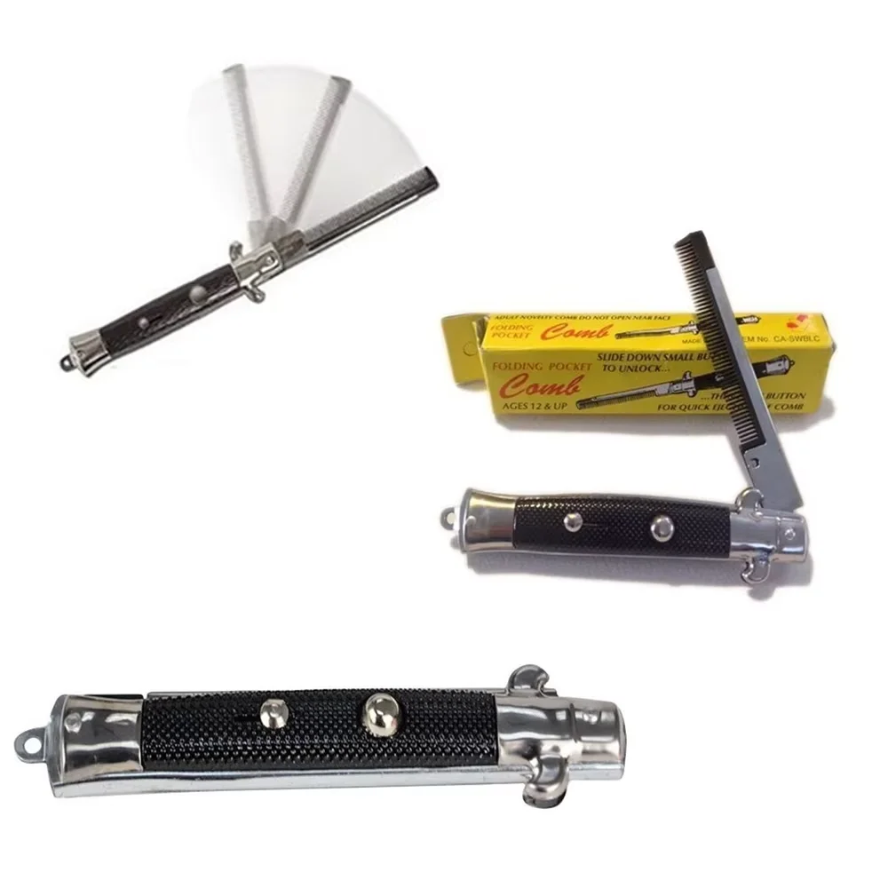 Portable Folding Comb for Travel American Style Slicked Back Hair Spring Loaded Design Butterfly Pocket Comb for Men and Women