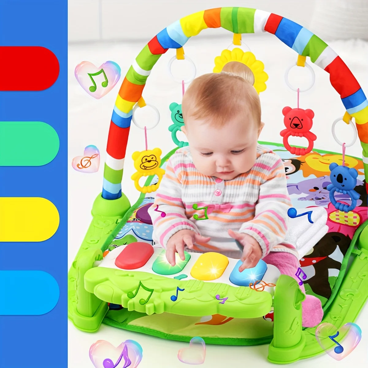 Baby Gym Play Mat with Music Pedal Piano Light Toy Rack Hanging Doll Educational Fitness Rack Toy Xmas Gift for Infants Toddlers 6