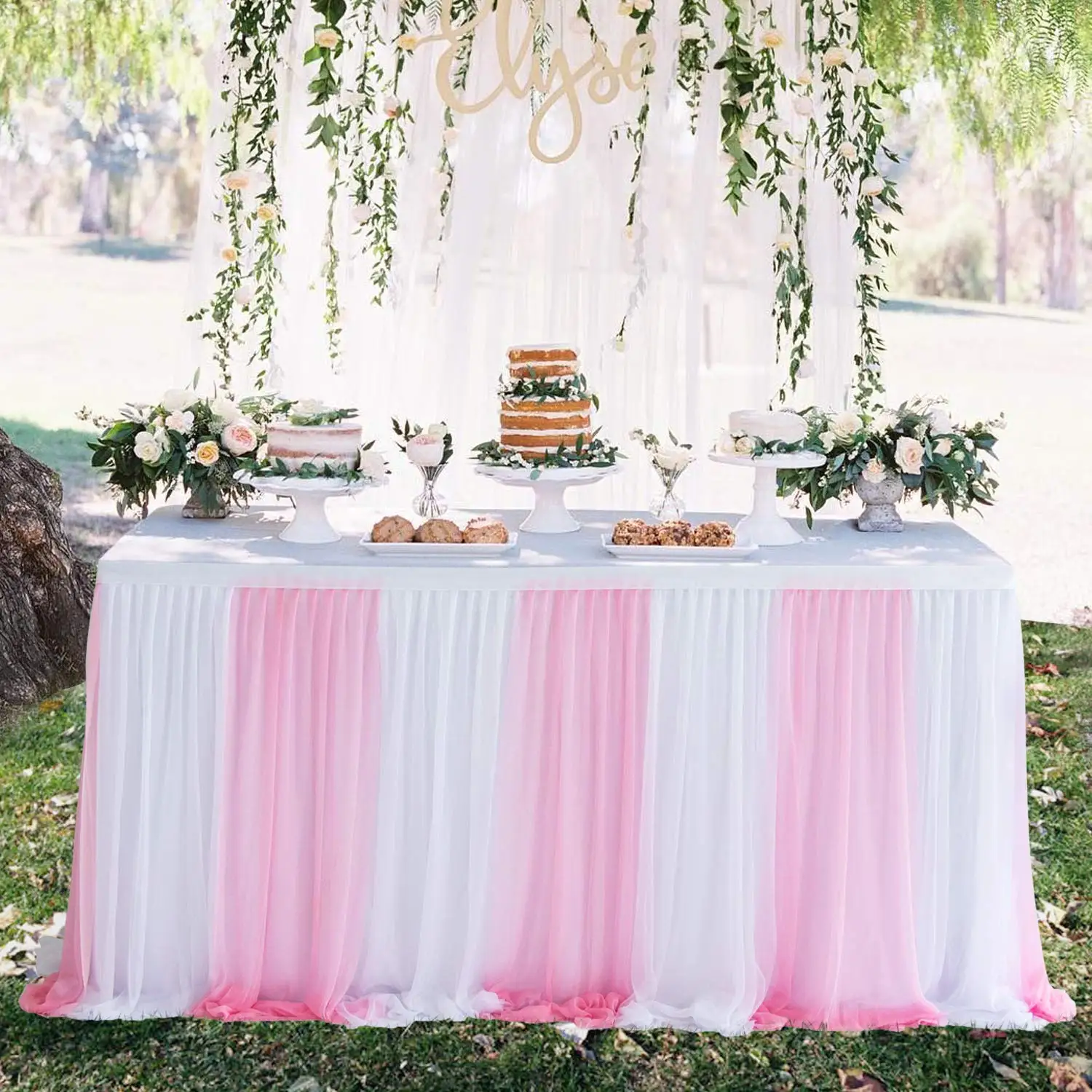 White Tulle Table Skirts for Rectangle Table Tutu Ruffle Tablecloth