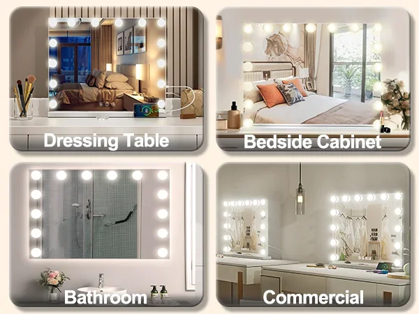 Teousev Hollywood Vanity Makeup Mirror with 9/14/17 LED Bulbs 3 Color Dimmable Lights USB Charging Port Touch Control Tabletop