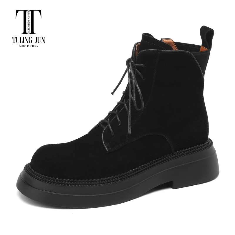 

TULING JUN 2023 Winter Mature Woman Round Head Solid Color Ankle Martin Boots Med Heels Thick Bottom Shoes For Female T-KK8392