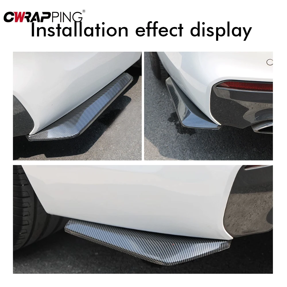 Bumper Lip bumper lip 2pcs Universal Car Rear Bumper Lip Diffuser Splitter Spoiler Scratch Protector Black Carbon Fiber Rear Lip Wrap Angle Splitters