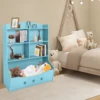 Children's Toy Bookcase, Blue PVC Storage Shelf with Multiple Compartments, for Organizing Books and Toys 3