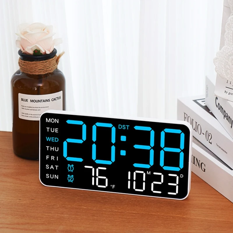 Sleek LED Display Temperature Wall Clock - Modern Digital Alarm Clock