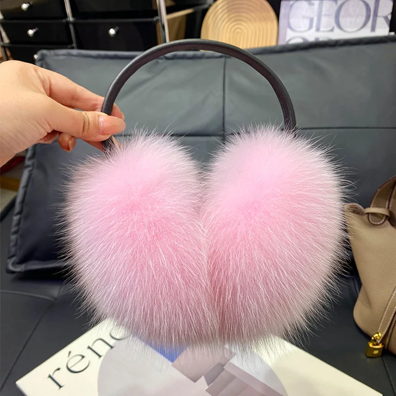 Fur Earmuffs New Real Fox Raccoon Fur Earmuffs For Autumn and Winter Women's Outdoor Travel Warm Fur Earmuffs with Plush Ear Protectors
