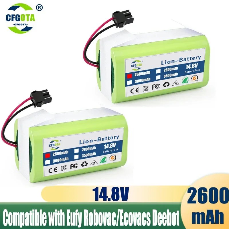 

4S1P 14.4V 2600mAh Li-ion Battery for Conga Excellence 990 1090 Ecovacs Deebot N79S N79 DN622 Eufy Robovac 11 11S 12 35C X500
