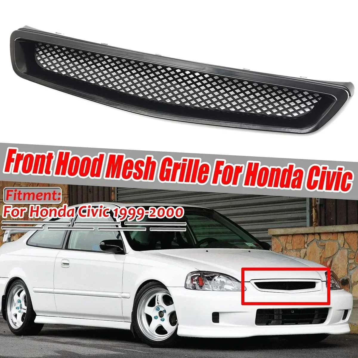 

For Honda Civic EK CX DX EX HX LX Type R 1999-2000 ABS Front Mesh Grille Trim Car Front Hood Mesh Bumper Racing Grills Body Kit