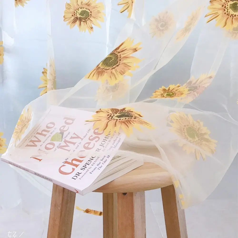 

Sunflower Pattern Floral Room Balcony Home Decor Screening Curtain Tulle