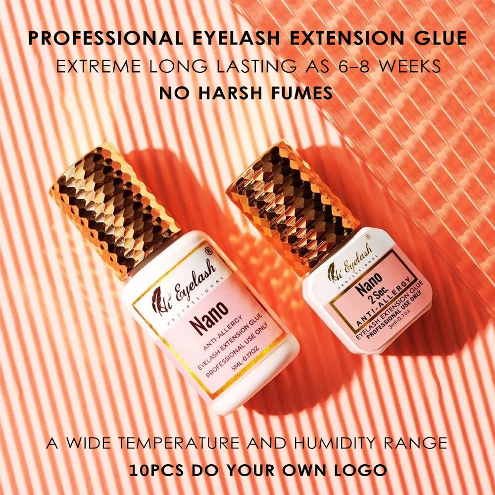 

Customized Logo Eyelash Extension Glue 5ml Latex Free Black Adhesive Lash Bonding Fake Eyelashes Glue 2Sec Retention 8 Weeks
