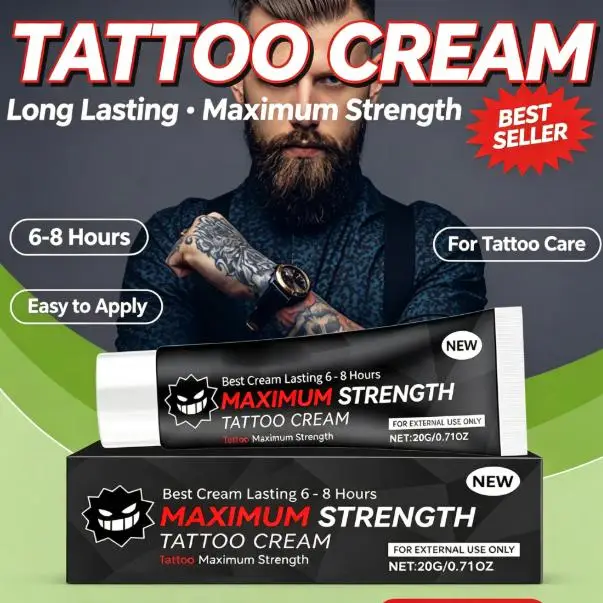 Crema per Tatuaggi ad Alta Efficacia 20g, Unguento per la Cura del Tatuaggio, Aloe Vera, Lenitivo, Idratante, Anti Rossore, Mantenimento del Colore